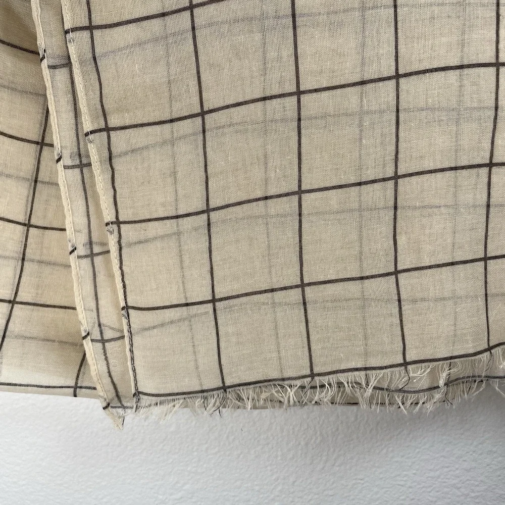 Rachel Pally Womens OS Beige Grid Scarf Minimalist Lightweight Polyester